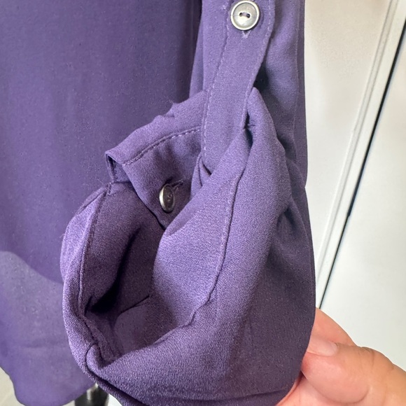 Simply Vera Vera Wang Roll Tab Sleeve Popover Blouse Plum - Picture 6 of 10